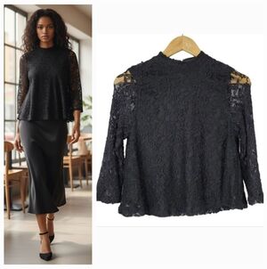 Forever 21 Dark Coquette Lace Babydoll A-line Flowy Top in Black Size Medium